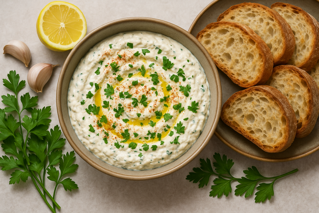Griechisch kochen: Feta-Zitronen-Dip mit Knoblauch & Petersilie ... Griechisch kochen: Feta-Zitronen-Dip mit Knoblauch & Petersilie ...