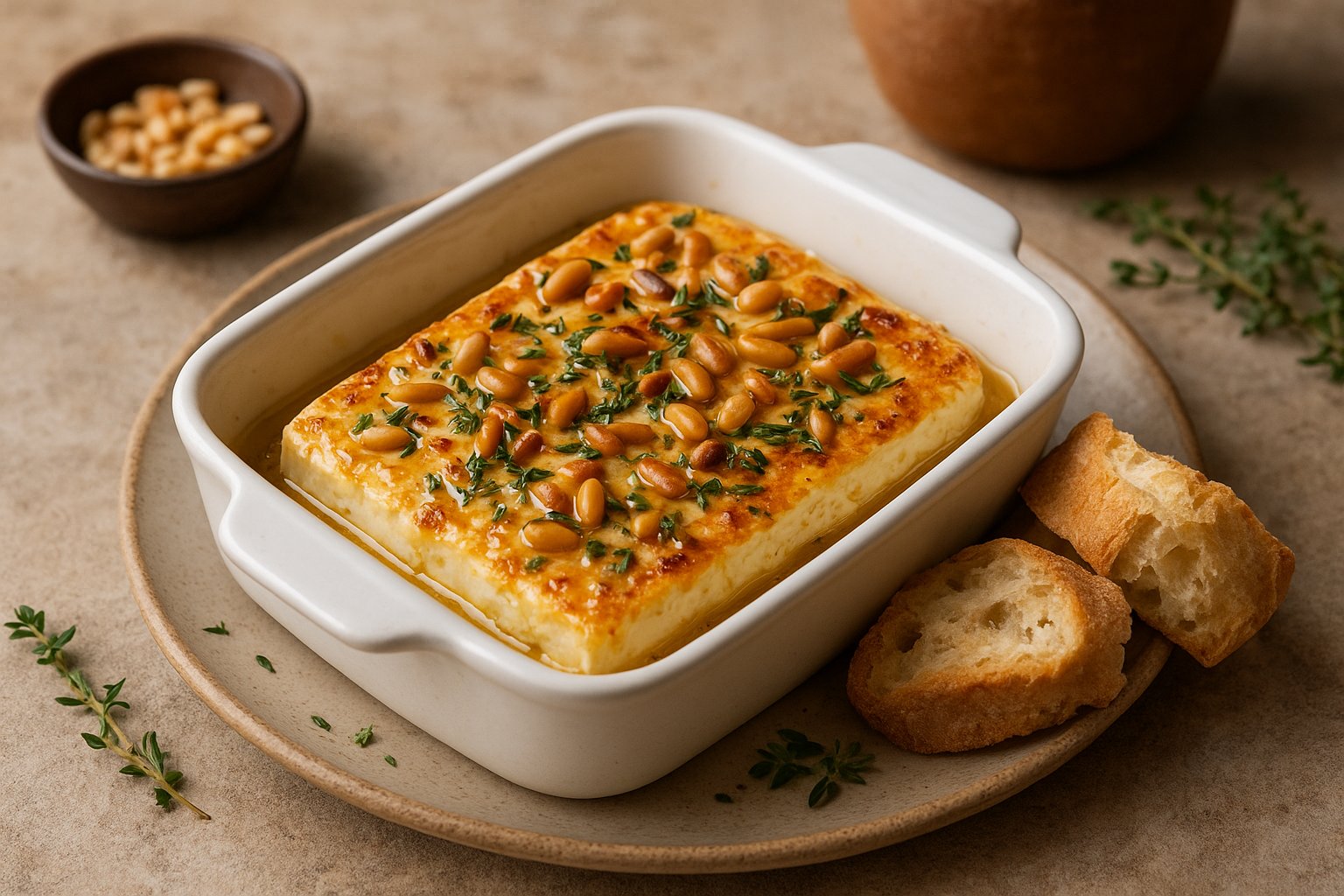 Goldenes Ofenglück: Feta in Honig-Thymian-Kruste mit gerösteten Nüssen Feta in Honig-Thymian-Kruste